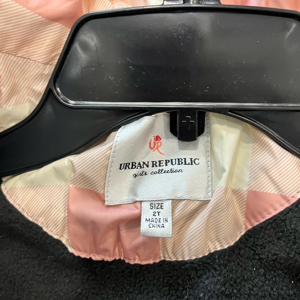 Urban Republic Kids Hooded Puffer Jacket in Pink and Cream Checkered Pattern - Picture 4 of 6